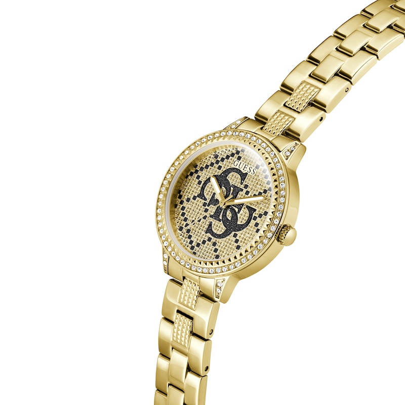 Main Image 7 of Guess Women's Crystal Logo Champagne Glitz Dial Gold Tone Bracelet Watch