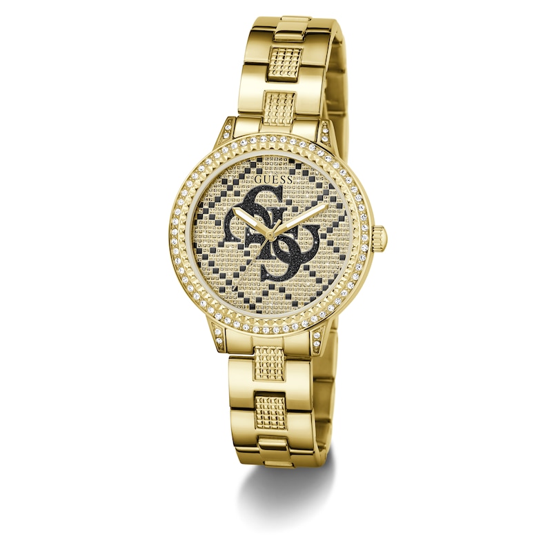 Main Image 8 of Guess Women's Crystal Logo Champagne Glitz Dial Gold Tone Bracelet Watch