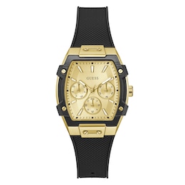 Guess Women's Champagne Multifunction Dial Black Silicone Strap Watch