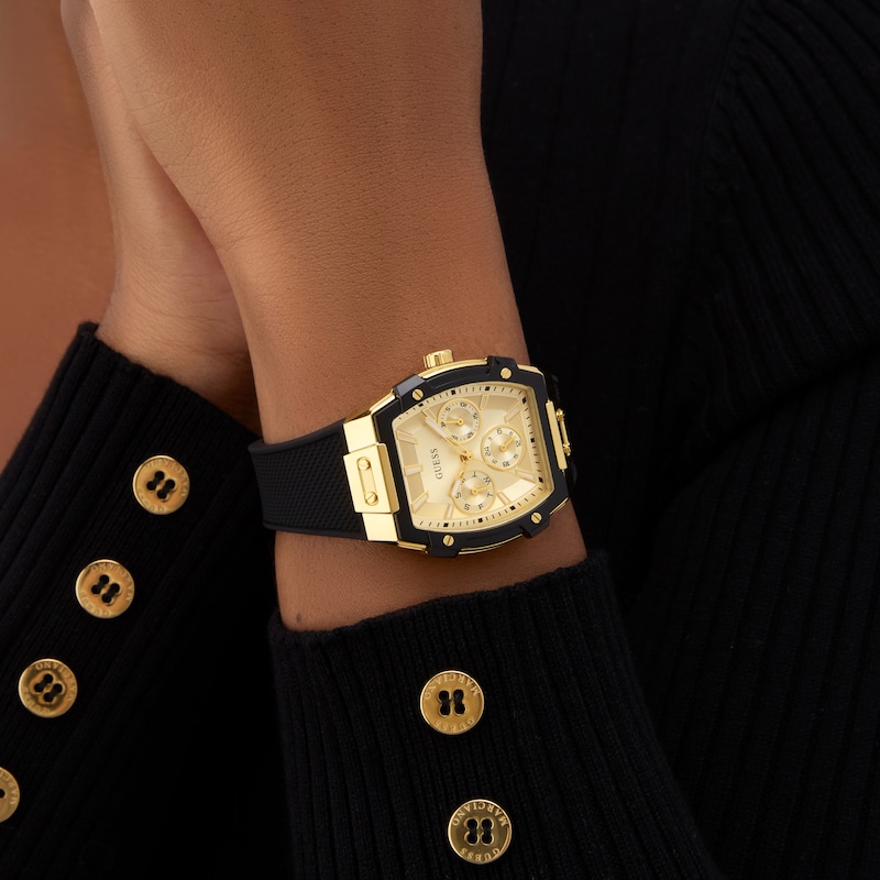 Main Image 2 of Guess Women's Champagne Multifunction Dial Black Silicone Strap Watch