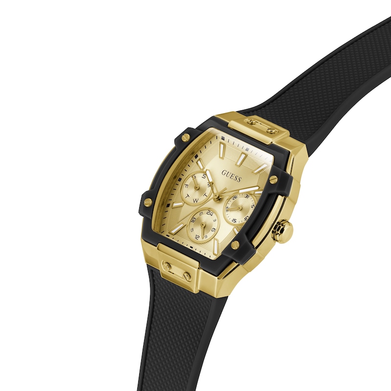 Main Image 7 of Guess Women's Champagne Multifunction Dial Black Silicone Strap Watch