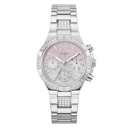 Guess Women's Crystal Pink Ombre Glitz Dial Silver Tone Bracelet Watch