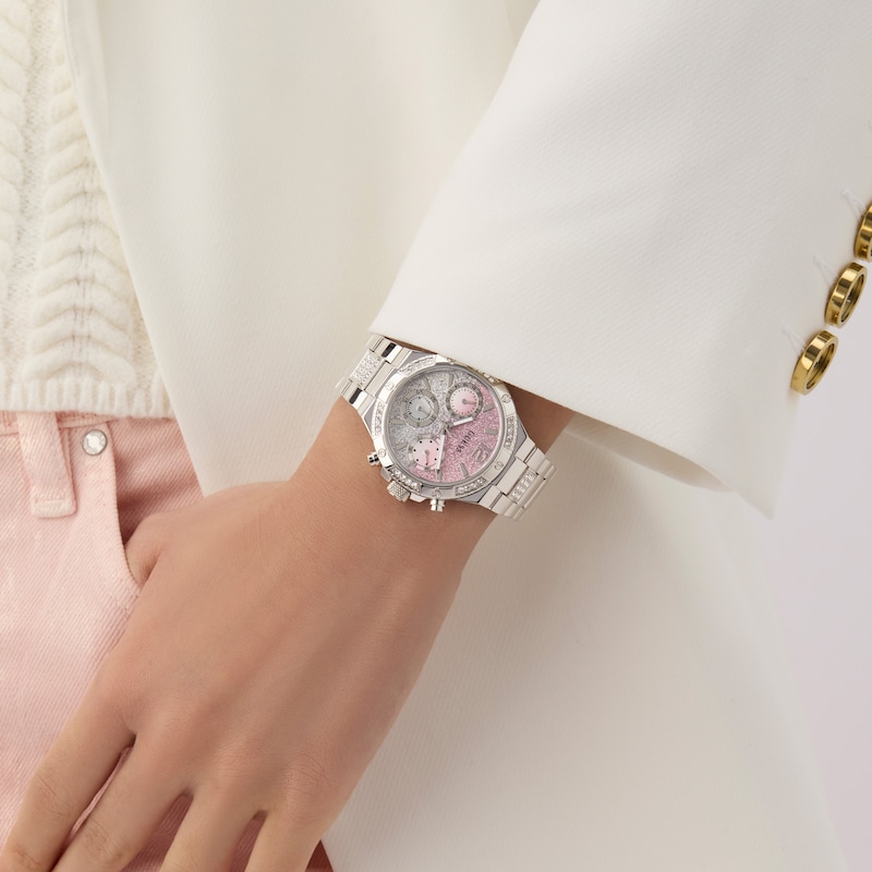 Main Image 2 of Guess Women's Crystal Pink Ombre Glitz Dial Silver Tone Bracelet Watch