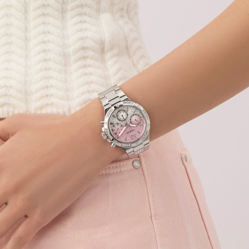 Main Image 4 of Guess Women's Crystal Pink Ombre Glitz Dial Silver Tone Bracelet Watch