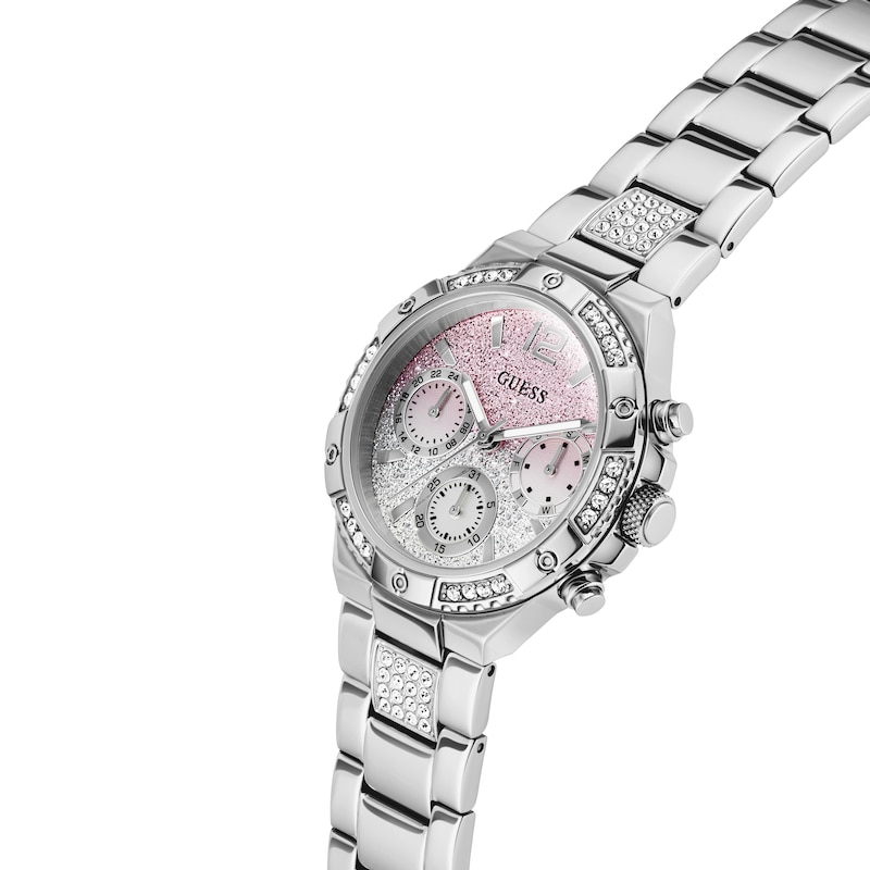 Main Image 7 of Guess Women's Crystal Pink Ombre Glitz Dial Silver Tone Bracelet Watch