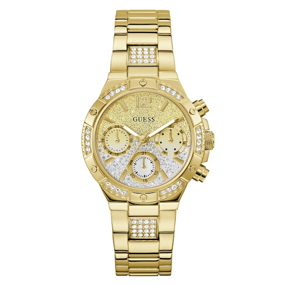 Guess Women's Crystal Gold Ombre Glitz Multifunction Dial Gold Tone Bracelet Watch