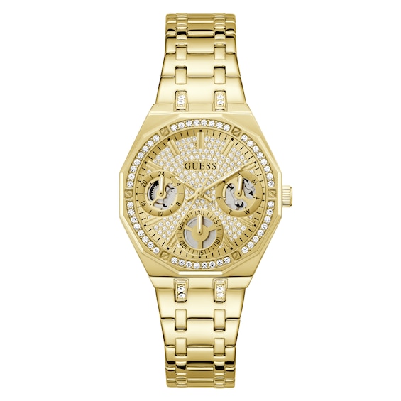 Guess Women's Crystal Champagne Glitz Dial Gold Tone Bracelet Watch