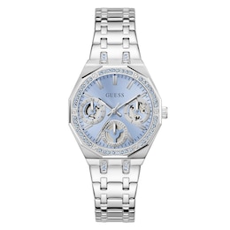 Guess Women's Crystal Ice Blue Dial Silver Tone Bracelet Watch