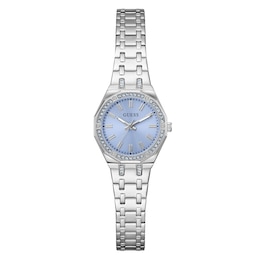 Guess Women's Crystal Ice Blue Dial Silver Tone Bracelet Watch