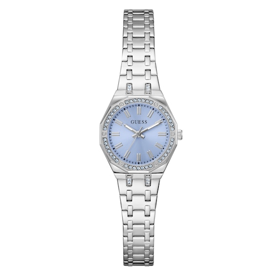 Guess Women's Crystal Ice Blue Dial Silver Tone Bracelet Watch