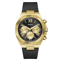 Guess Men's Black Dial Gold Tone Case Black Silicone Strap Watch