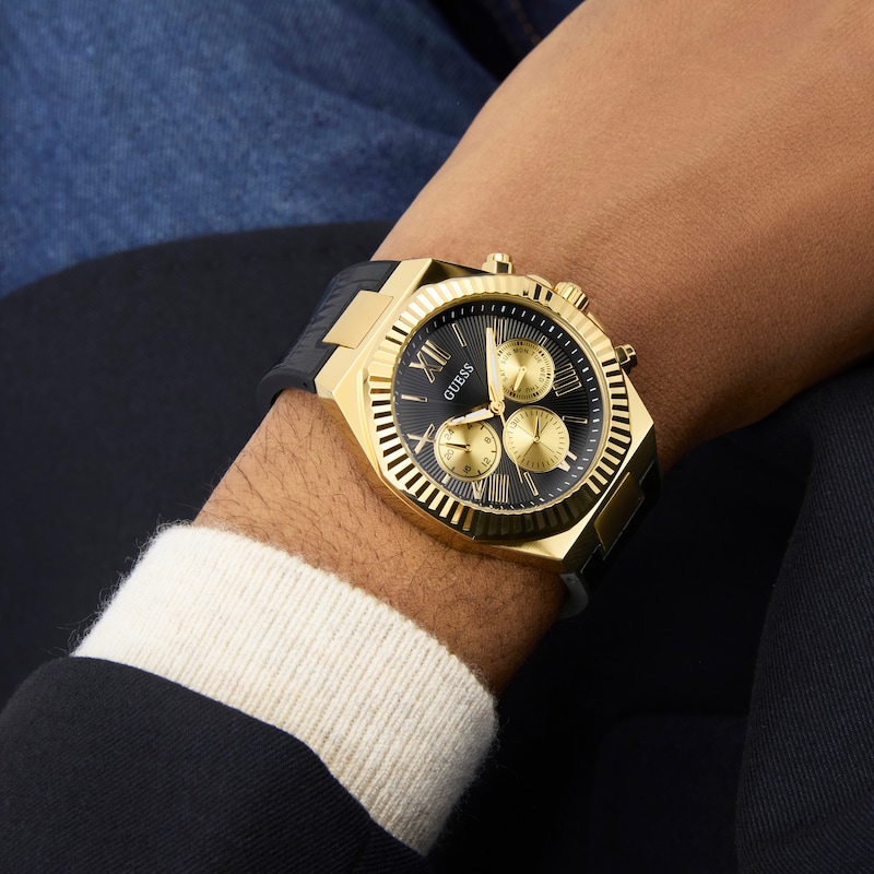 Main Image 3 of Guess Men's Black Dial Gold Tone Case Black Silicone Strap Watch