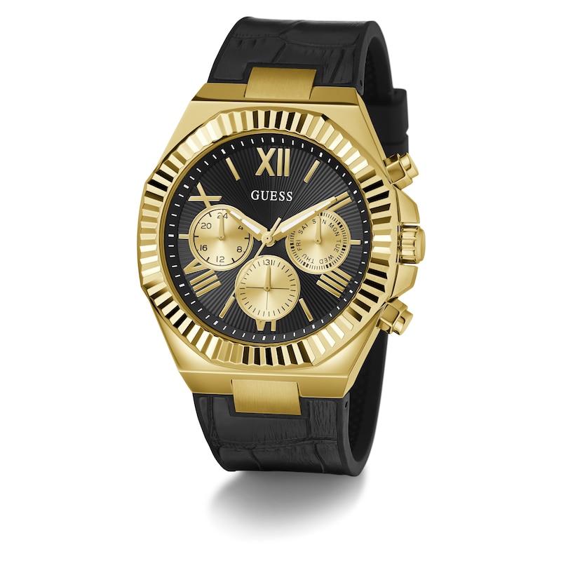 Main Image 8 of Guess Men's Black Dial Gold Tone Case Black Silicone Strap Watch