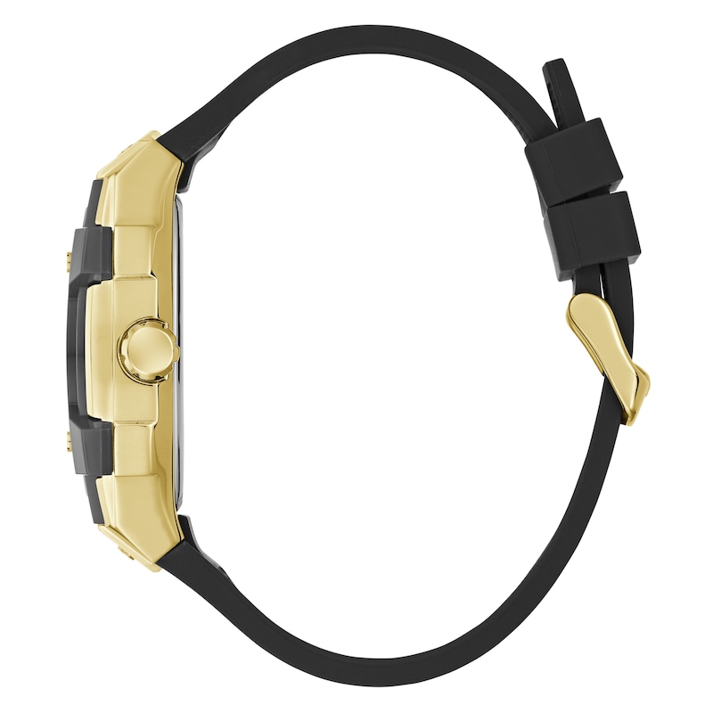 Main Image 5 of Guess Men's Black Dial Gold Tone Tonneau Case Black Silicone Strap Watch