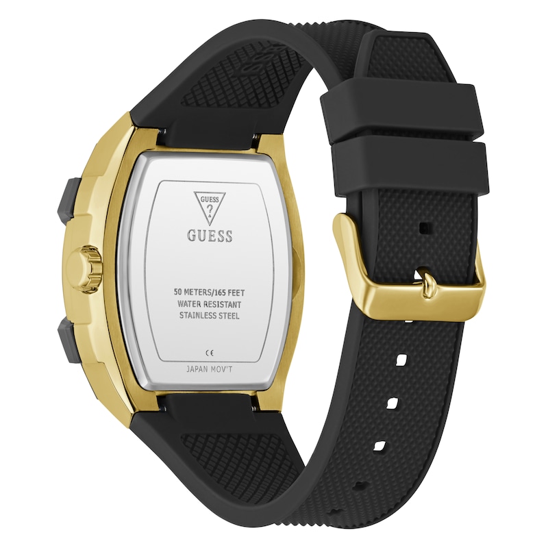 Main Image 6 of Guess Men's Black Dial Gold Tone Tonneau Case Black Silicone Strap Watch