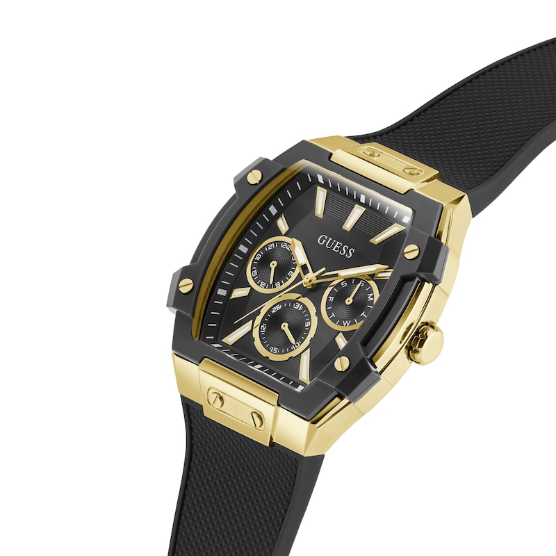 Main Image 7 of Guess Men's Black Dial Gold Tone Tonneau Case Black Silicone Strap Watch