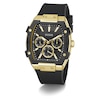 Thumbnail Image 8 of Guess Men's Black Dial Gold Tone Tonneau Case Black Silicone Strap Watch