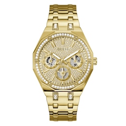 Guess Men's Crystal Champagne Glitz Dial Gold Tone Bracelet Watch