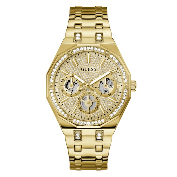 Guess Men's Crystal Champagne Glitz Dial Gold Tone Bracelet Watch