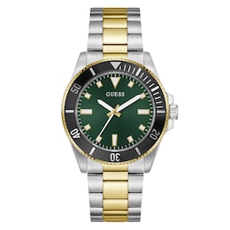 Guess Men's Green Dial Two Tone Bracelet Watch
