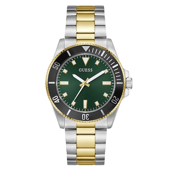 Guess Men's Green Dial Two Tone Bracelet Watch