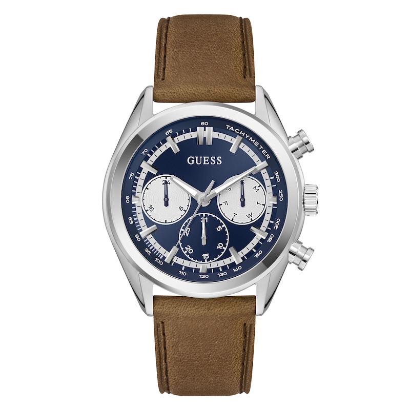 Main Image 1 of Guess Men's Midnight Blue Multifunction Dial Brown Leather Strap Watch