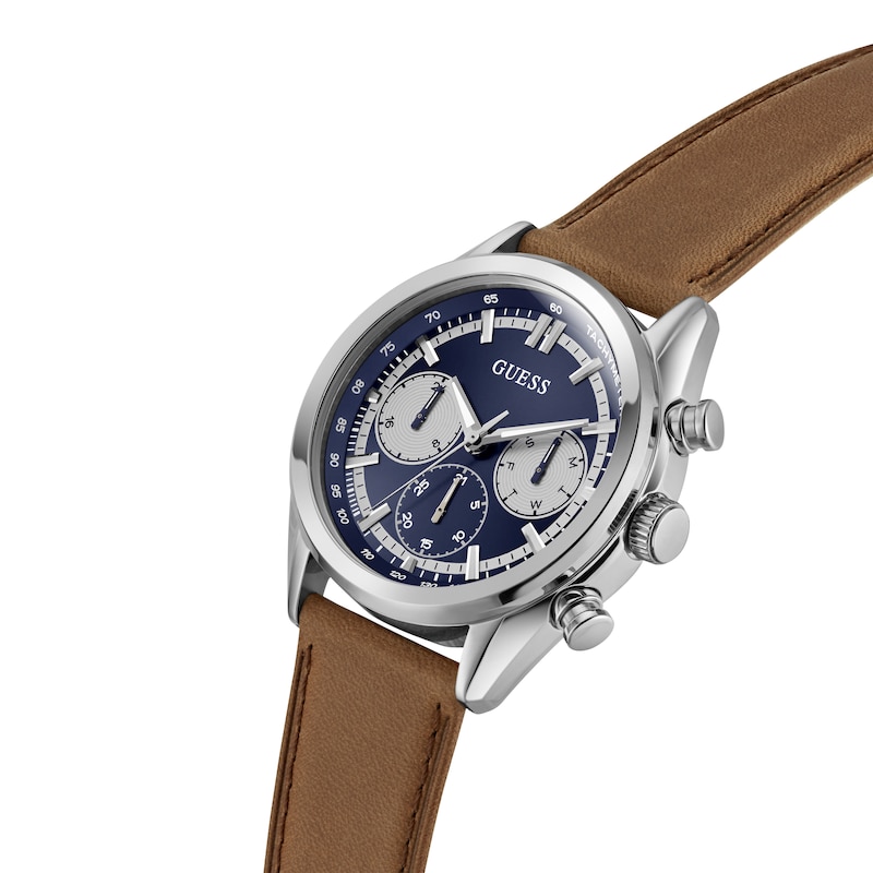 Main Image 7 of Guess Men's Midnight Blue Multifunction Dial Brown Leather Strap Watch