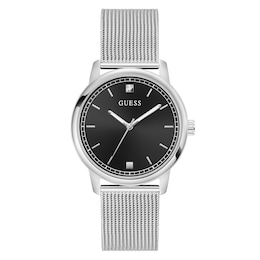 Guess Men's Black Dial Silver Tone Mesh Bracelet Watch