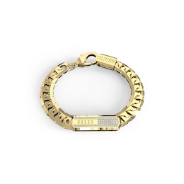 GUESS Racer Tag Men's Gold Tone Pavé Logo Bracelet