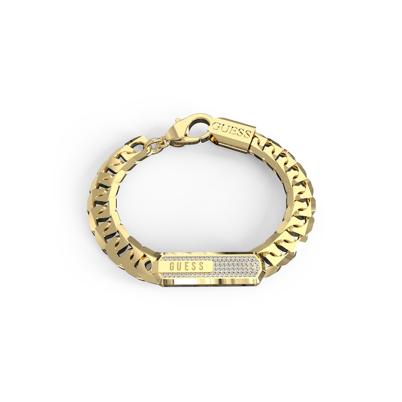 Main Image 1 of GUESS Racer Tag Men's Gold Tone Pavé Logo Bracelet