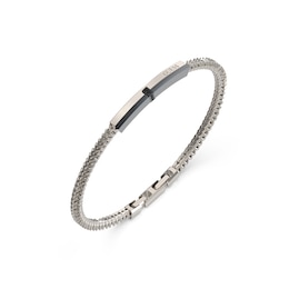 GUESS Noir Men's Silver Tone Eclipse Plate Bracelet
