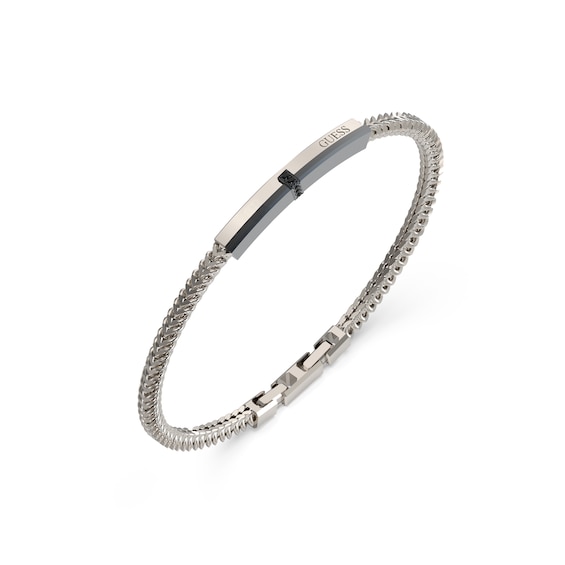 GUESS Noir Men's Silver Tone Eclipse Plate Bracelet