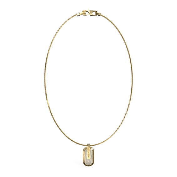 GUESS Racer Tag Mens Gold Tone Pave Logo 26 Curb Chain Neckl
