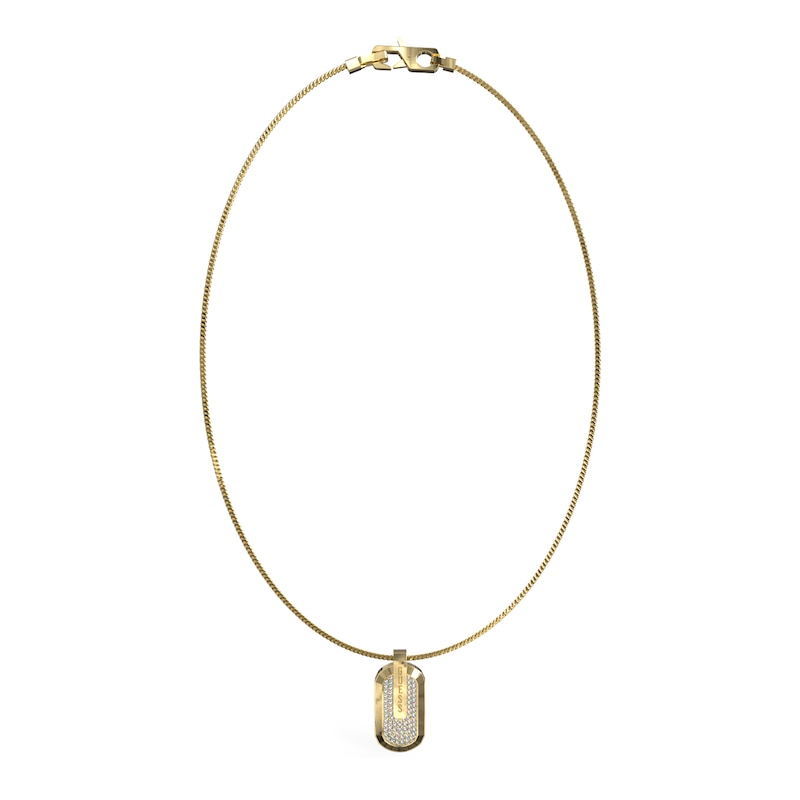 Main Image 1 of GUESS Racer Tag Men's Gold Tone Pavé Logo 26" Curb Chain Necklace