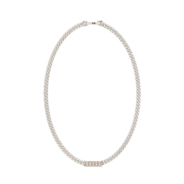 GUESS Lion King Men's Silver Tone Logo Tag 21" Curb Chain Necklace