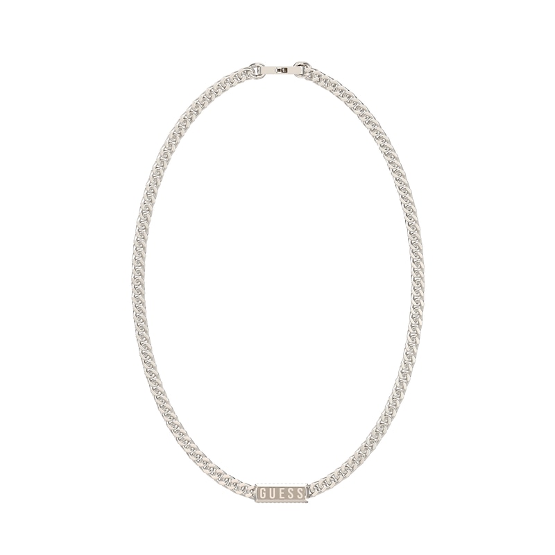 Main Image 1 of GUESS Lion King Men's Silver Tone Logo Tag 21" Curb Chain Necklace