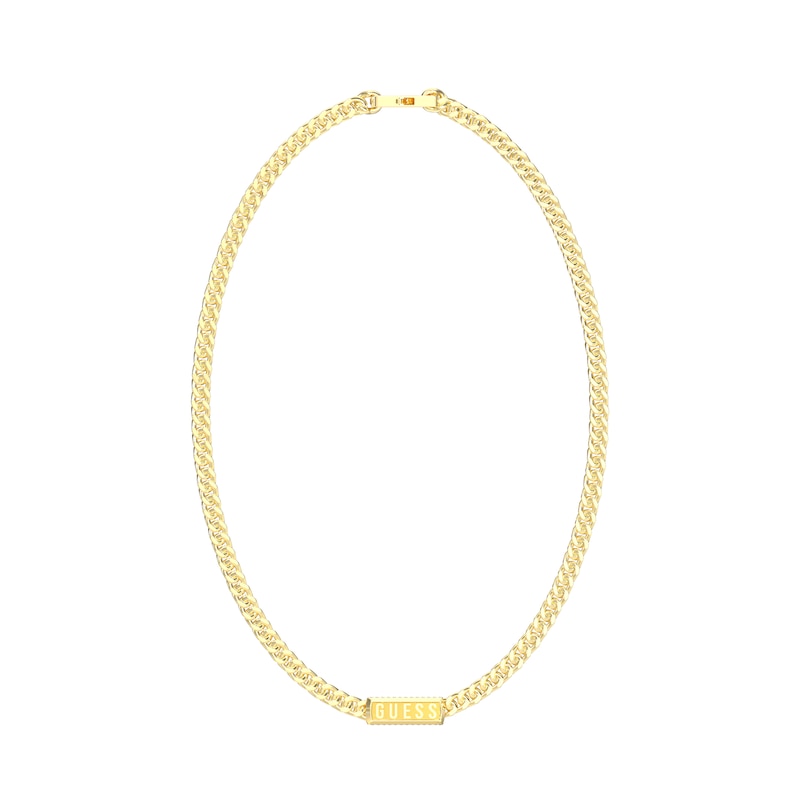 Main Image 1 of GUESS Lion King Men's Gold Tone Logo Tag 21" Curb Chain Necklace