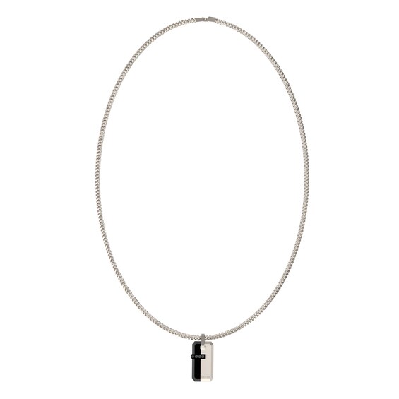 GUESS Noir Mens Silver Tone Eclipse Plate Necklace