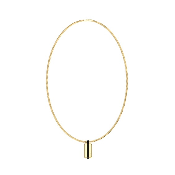 GUESS Noir Mens Gold Tone Bicolor Plate Necklace