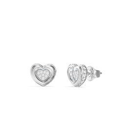 GUESS L.O.V.E. Women's Silver Tone Crystal Heart Stud Earrings