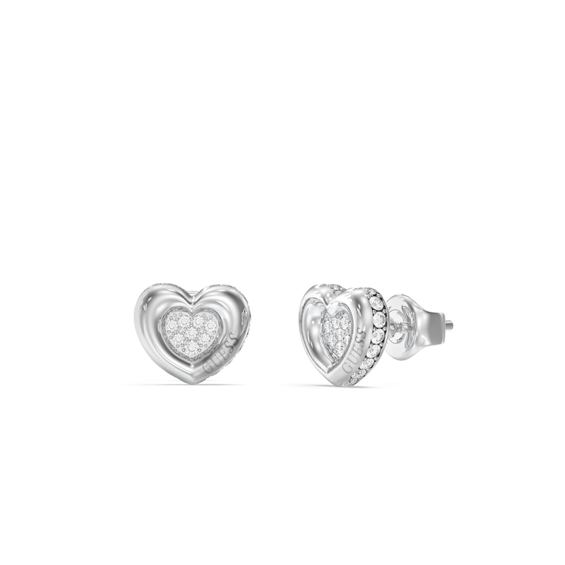 Main Image 1 of GUESS L.O.V.E. Women's Silver Tone Crystal Heart Stud Earrings