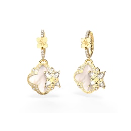 GUESS Wild Flower Women's Gold Tone Crystal Leaf 28mm Huggie Earrings