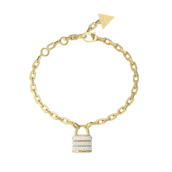 GUESS My Secret Womens Gold Tone Crystal Padlock Charm Bracelet
