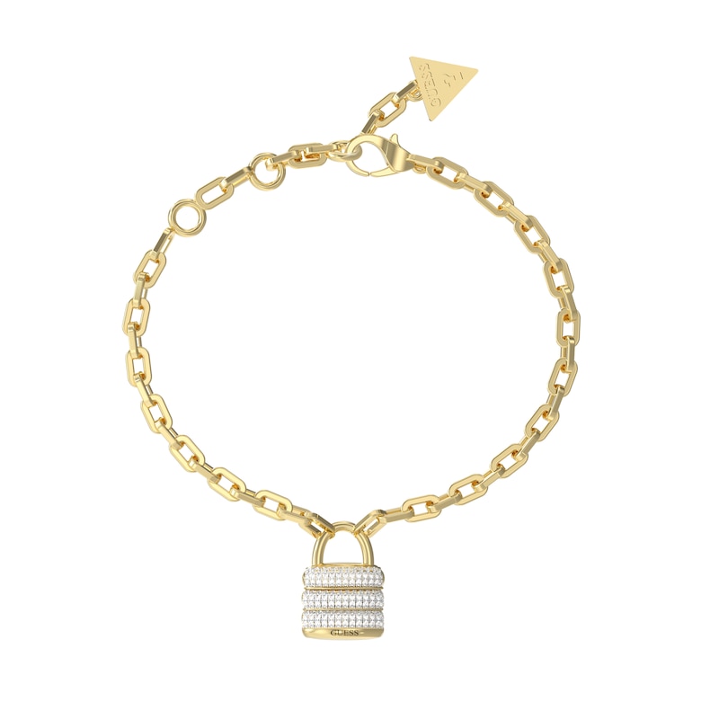 Main Image 1 of GUESS My Secret Women's Gold Tone Crystal Padlock Charm Bracelet