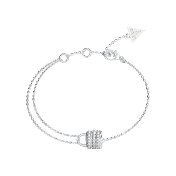 GUESS My Secret Womens Silver Tone Mini Crystal Padlock Bracelet