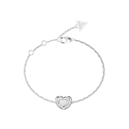 GUESS L.O.V.E. Women's Silver Tone Crystal Heart Bracelet