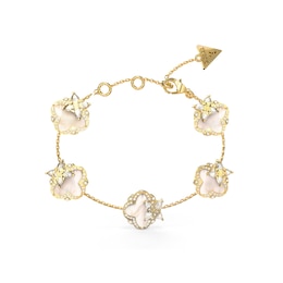 GUESS Wild Flower Women's Gold Tone Crystal Multi-Leaf Bracelet