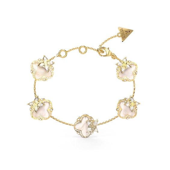 GUESS Wild Flower Womens Gold Tone Crystal Multi-Leaf Bracelet