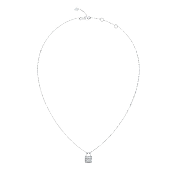 GUESS My Secret Womens Silver Tone Mini Crystal Padlock Necklace