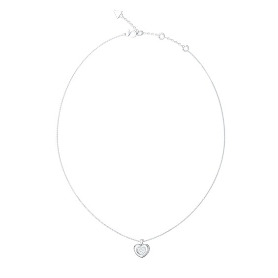 GUESS L.O.V.E. Womens Silver Tone Crystal Heart Necklace